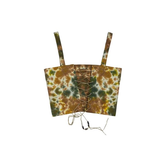 Handmade Reversible Earth Tone Tie Dye Lace Up Suede  Corset Crop Top - Picture 8 of 10